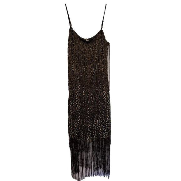 Elie Tahari Pacey Fringe Dress 4 Sleeveless Flapper Metallic Spaghetti Straps - Picture 1 of 10